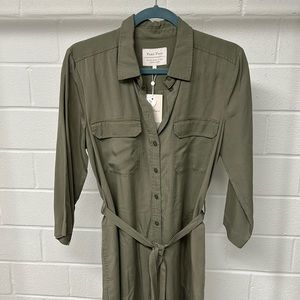 Part Two Sage Green Button Front Shirt Dress with Pockets
